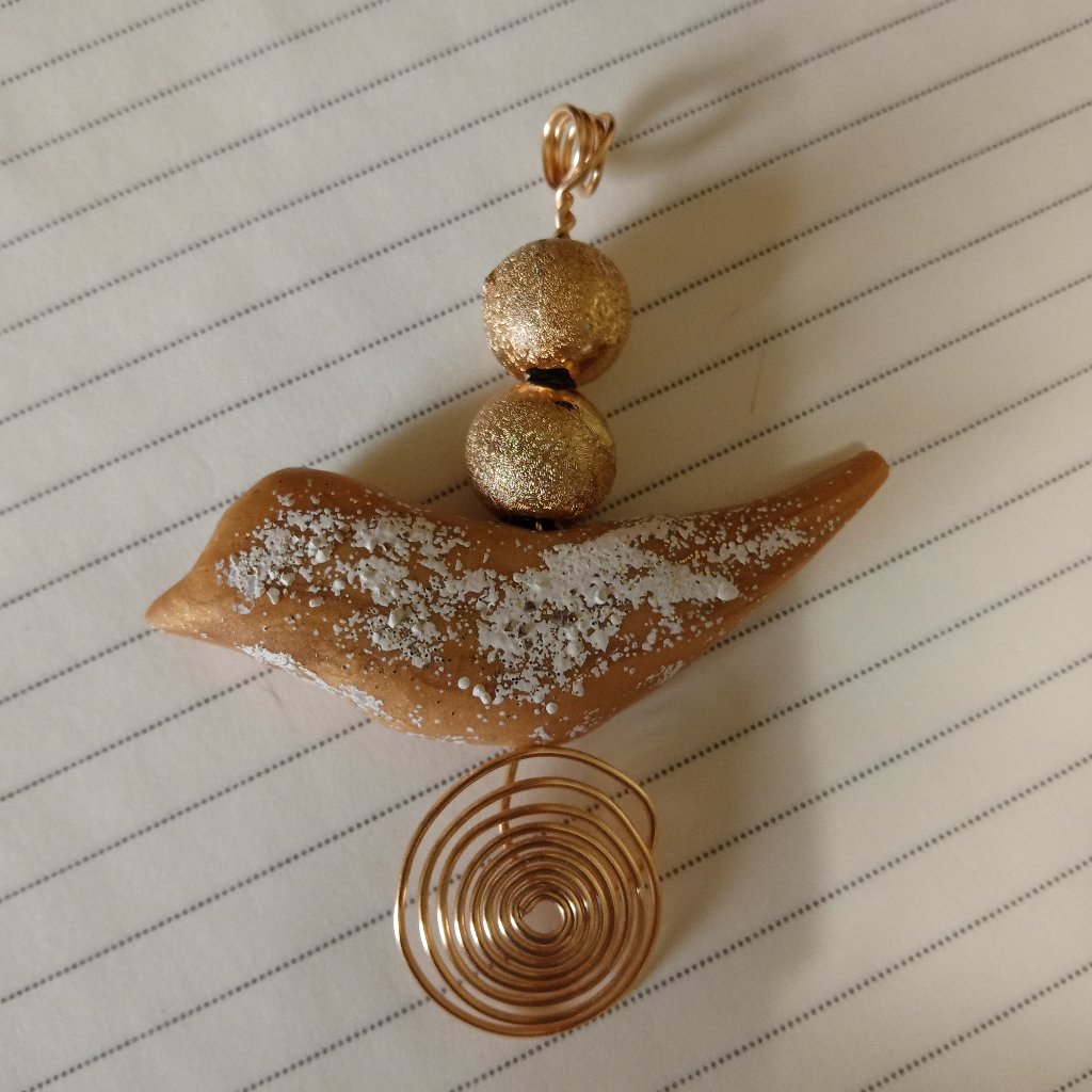 Oak Handmade Clay Bird And Wire Pendant